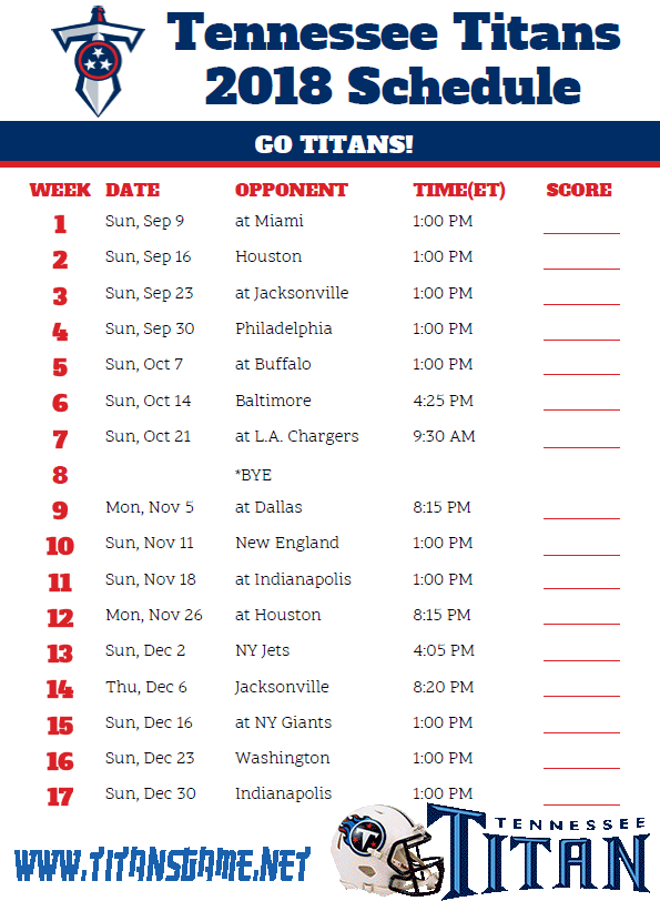 Titans Schedule 2018